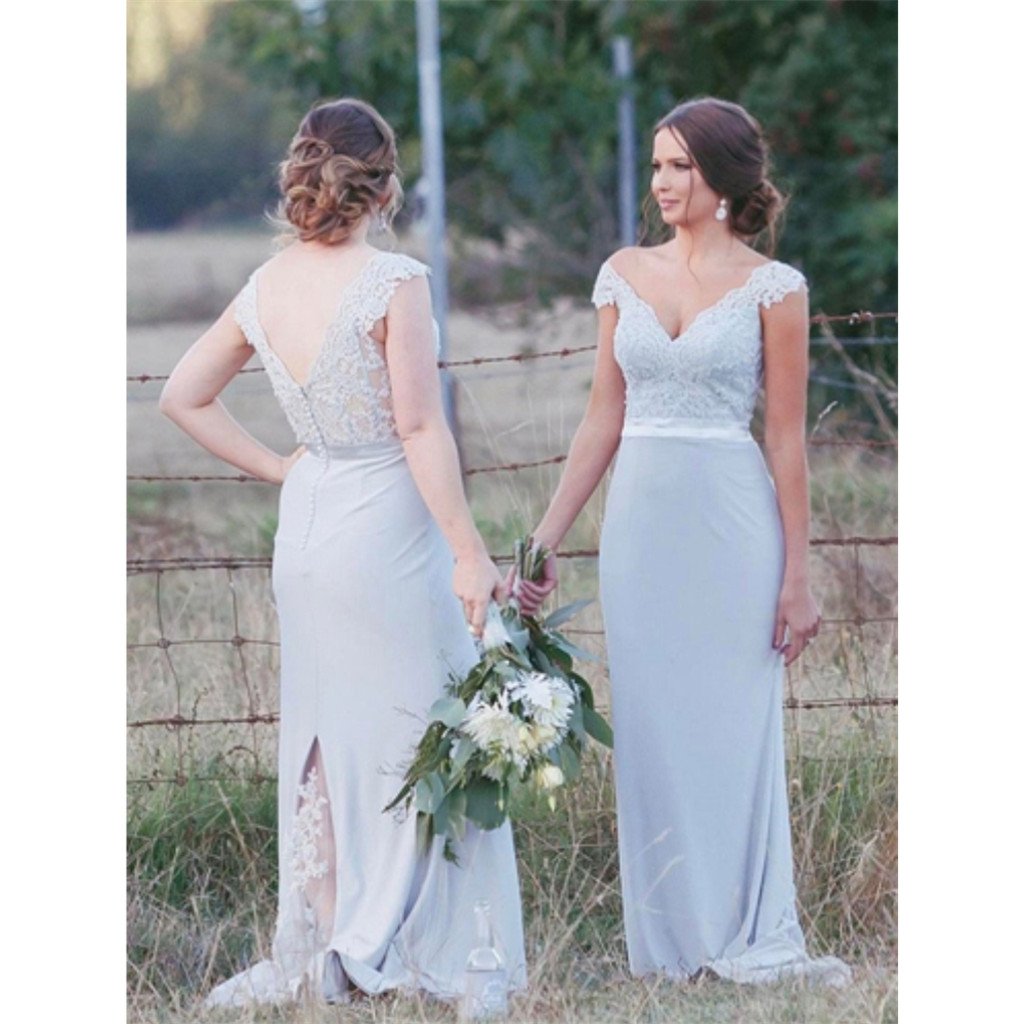 Cap Sleeves V-neck Lace Long Bridesmaid dresses With Train, BD0534 MarryLover Cap Sleeves V-neck Lace Long Bridesmaid dresses With Train, BD0534 MarryLover