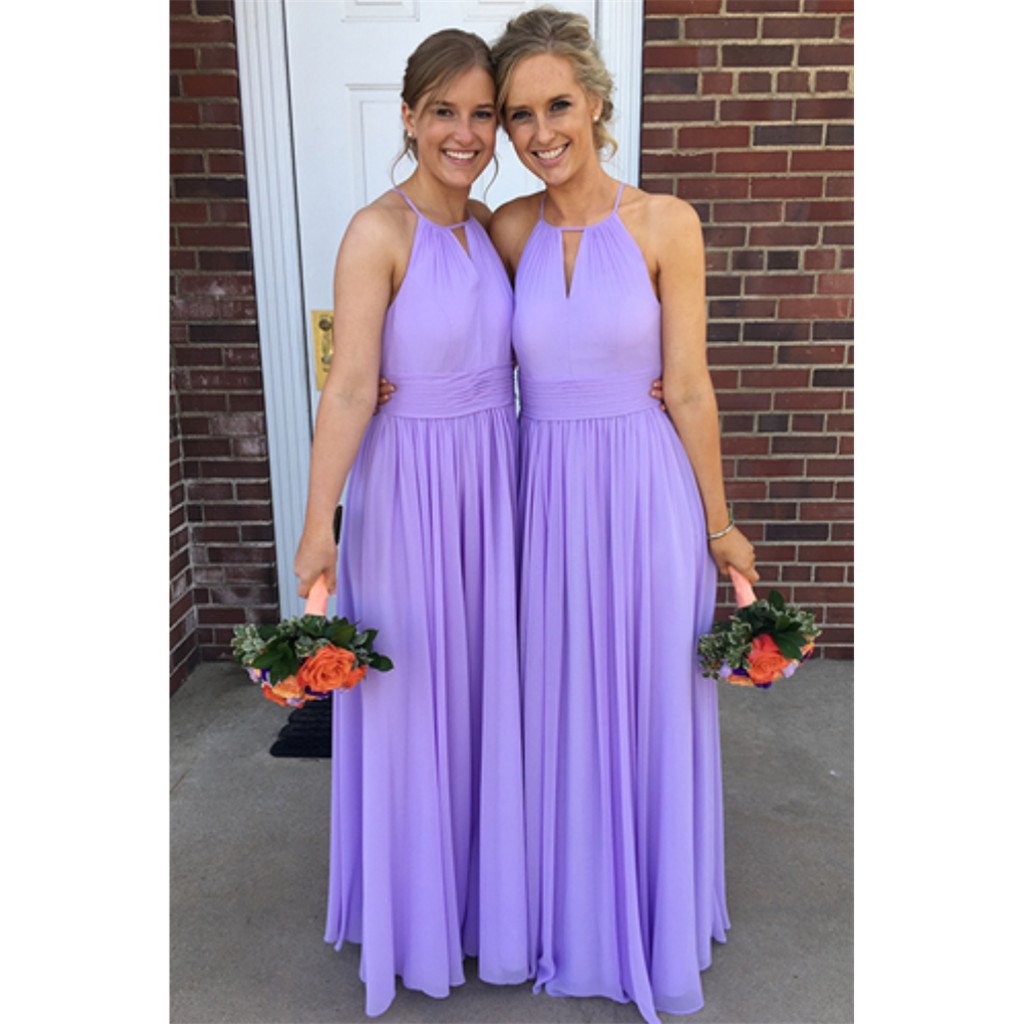 A-Line Halter Floor-Length Purple Bridesmaid Dresses With Pleats, BD05 – MarryLover