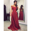 Elegant Burgundy A-Line Off-Shoulder Long Prom Dress With Pleats, PD0132