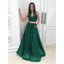 A-line Two Pieces V-neck Green Simple Long Prom Dresses, PD0535