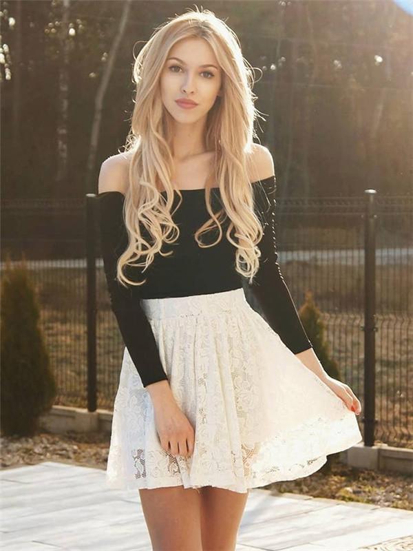 A-Line Off-shoulder Long Sleeves Lace Homecoming Dresses, HD0510 MarryLover A-Line Off-shoulder Long Sleeves Lace Homecoming Dresses, HD0510 MarryLover