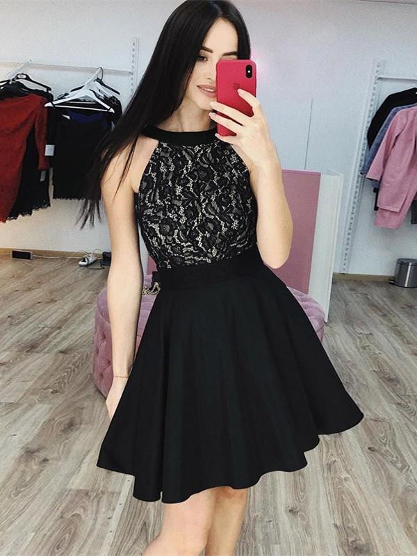Newest Halter Lace Top Open-back Black Short Homecoming Dresses, HD052 MarryLover Newest Halter Lace Top Open-back Black Short Homecoming Dresses, HD052 MarryLover