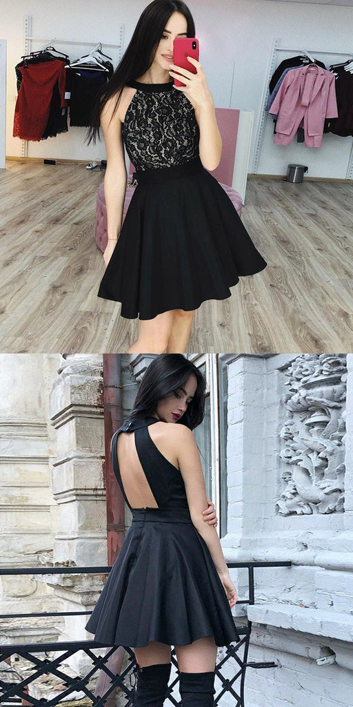 Newest Halter Lace Top Open-back Black Short Homecoming Dresses, HD052 MarryLover Newest Halter Lace Top Open-back Black Short Homecoming Dresses, HD052 MarryLover