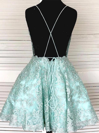 Spaghetti Straps Beackless Strapless Fulle Lace Homecoming Dresses, HD0532