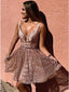 Newest Sparkly A-line Deep V-neck Short Homecoming Dresses, HD0523