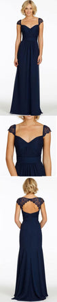 Cap Sleeve Open Back Sweet Heart Navy Blue Cheap Bridesmaid Dresses, BG51066 - Bubble Gown