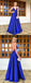Floor-length Spaghetti Straps V-neck Backless Royal Blue Long Prom Dresses, PD0146