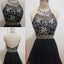 Black Halter Open Back Beaded Short Homecoming Dresses, BG51433 - Bubble Gown