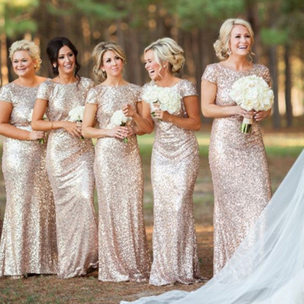Charming Mermaid Short Sleeve Sequin Long Bridesmaid Dresses, BG51317 Charming Mermaid Short Sleeve Sequin Long Bridesmaid Dresses, BG51317