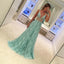 Blue Lace V Neck Sexy Inexpensive Long Prom Dresses, BG51533 - Bubble Gown
