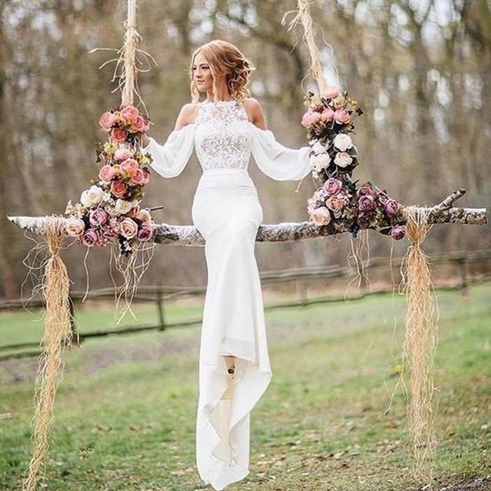 Affordable Unique Design Lace Top Long Sleeves Mermaid Long Wedding Dress, BG51581 - Bubble Gown