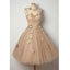 Champange Sleeveless Unique Applique Mini Short Homecoming Dresses, BG51604 - Bubble Gown