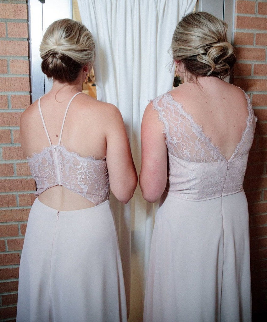 A-line Halter Sleeveless Lace Top Long Chiffon Bridesmaid Dresses, BD0578 A-line Halter Sleeveless Lace Top Long Chiffon Bridesmaid Dresses, BD0578