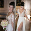 Long Sleeves Seen Through Deep V Neck Cheap Wedding Dresses, BG51470