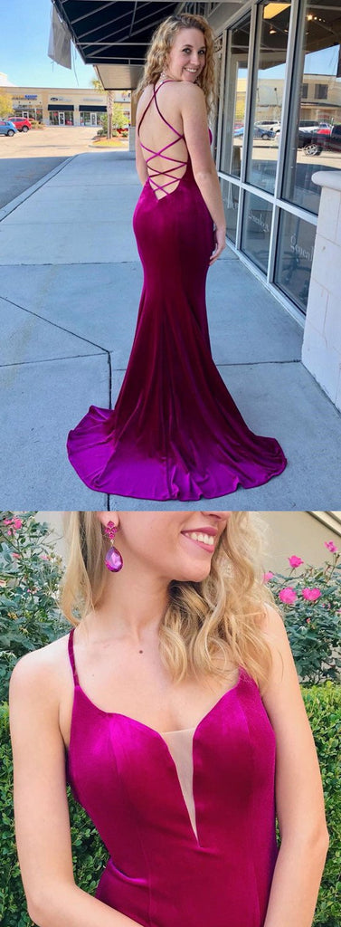 Elegant Spaghetti Straps Lace Up Back Long Prom Dress, PD010
