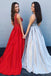 A-line Deep V Neck Beading Backless Long Prom Dress With Pockets, PD001