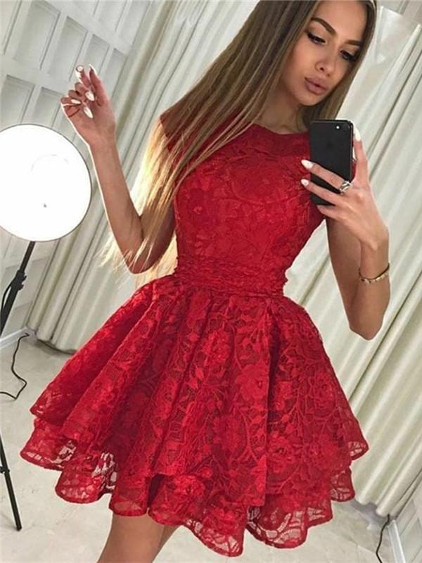 Hot Selling Round Neck Red Full Lace Cap Sleeves Homecoming Dresses, HD0433 Hot Selling Round Neck Red Full Lace Cap Sleeves Homecoming Dresses, HD0433