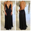 Backless Black Deep V Neck Sexy Simple Evening Long Party Prom Dress, BG51200