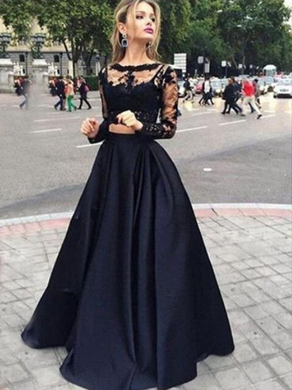 2 Pieces Long Sleeves Lace Evening Party Long Prom Dresses, BG51136
