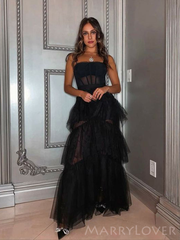 See Throuth Black Tulle Spaghetti Straps A-line Long Evening Prom Dres MarryLover See Throuth Black Tulle Spaghetti Straps A-line Long Evening Prom Dres MarryLover