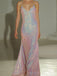 Spaghetti Straps V-neck Sequins Long Evening Prom Dresses, Custom prom Dress, BGS0027