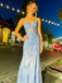 Mermaid Dusty Blue Tulle Appliques Long Evening Prom Dresses, Custom Strapless Prom Dress, BGS0060