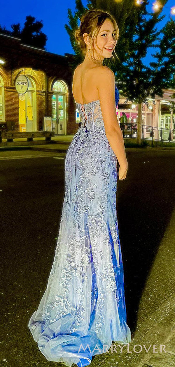 Mermaid Dusty Blue Tulle Appliques Long Evening Prom Dresses, Custom S MarryLover Mermaid Dusty Blue Tulle Appliques Long Evening Prom Dresses, Custom S MarryLover