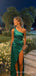 Simple One Shoulder Satin Long Evening Prom Dresses, Custom High Slit Prom Dress, BGS0083
