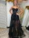 A-line Black Tulle Appliques Strapless Long Evening Prom Dresses, Custom Prom Dress, BGS0087