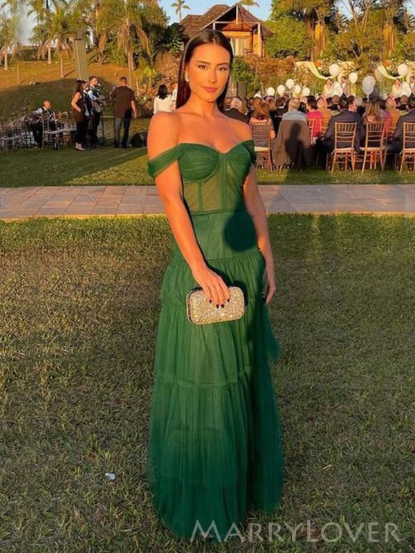 Gorgeous Green Tulle Off Shoulder A-line Long Evening Prom Dresses, Cu MarryLover Gorgeous Green Tulle Off Shoulder A-line Long Evening Prom Dresses, Cu MarryLover