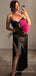 Simple Black Satin Spaghetti Straps High Slit Long Evening Prom Dresses, Custom Prom Dress, BGS0203