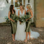 Spaghetti Straps Cowl Neck Green Satin Long Bridesmaid Dresses , BN1002