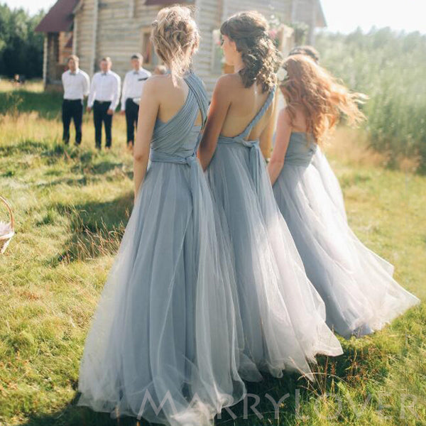 Grey Bridesmaid dress with tulle skirt Long convertible Bridesmaid Dre – MarryLover