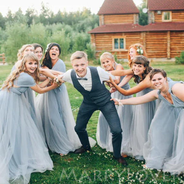 Grey Bridesmaid dress with tulle skirt Long convertible Bridesmaid Dresses , BN1003 Grey Bridesmaid dress with tulle skirt Long convertible Bridesmaid Dresses , BN1003