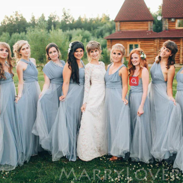 Grey Bridesmaid dress with tulle skirt Long convertible Bridesmaid Dresses , BN1003 Grey Bridesmaid dress with tulle skirt Long convertible Bridesmaid Dresses , BN1003