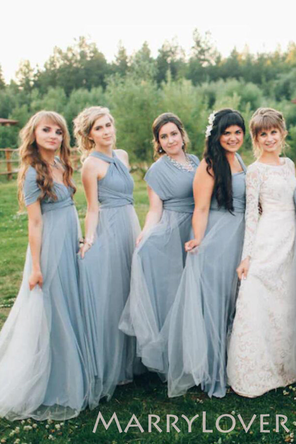 Grey Bridesmaid dress with tulle skirt Long convertible Bridesmaid Dresses , BN1003 Grey Bridesmaid dress with tulle skirt Long convertible Bridesmaid Dresses , BN1003