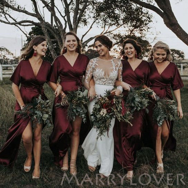Cheap Gold Soft Satin Simple Side Slit Long Mermaid Bridesmaid Dresses MarryLover Cheap Gold Soft Satin Simple Side Slit Long Mermaid Bridesmaid Dresses MarryLover