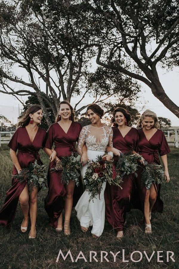 Cheap Gold Soft Satin Simple Side Slit Long Mermaid Bridesmaid Dresses – MarryLover