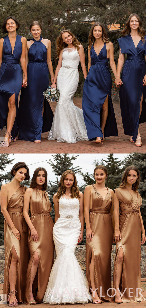 Cheap Gold Soft Satin Simple Side Slit Long Mermaid Bridesmaid Dresses MarryLover Cheap Gold Soft Satin Simple Side Slit Long Mermaid Bridesmaid Dresses MarryLover