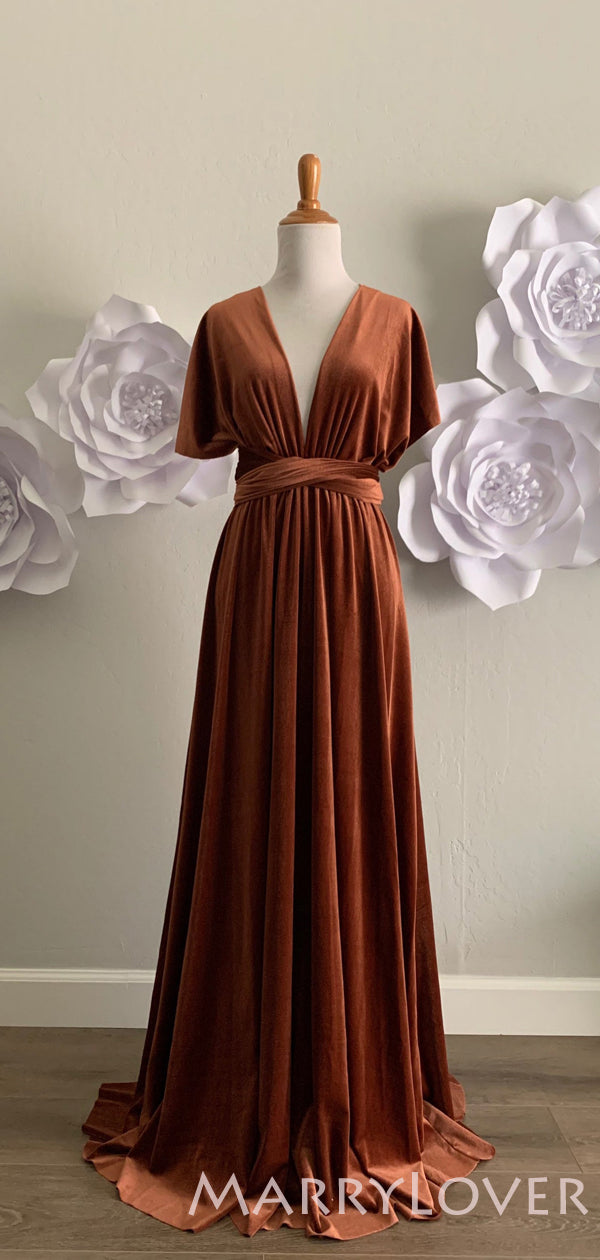 Floor Length Copper Velvet Convertible Long Bridesmaid Dresses, BN1008 MarryLover Floor Length Copper Velvet Convertible Long Bridesmaid Dresses, BN1008 MarryLover