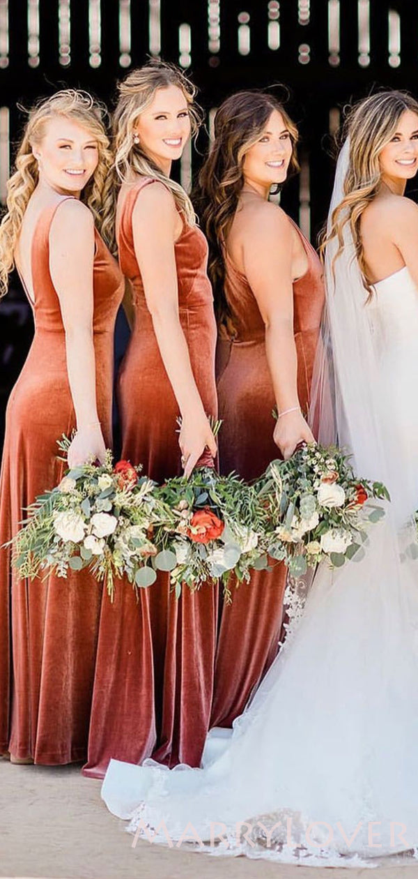 V-neck Floor Length Copper Velvet Long Bridesmaid Dresses, BN1011 V-neck Floor Length Copper Velvet Long Bridesmaid Dresses, BN1011