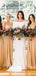 A-line Spaghetti Strap Gold Chiffon Long Bridesmaid Dresses, BN1012