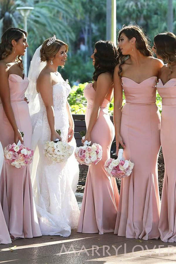 Sweetheart Pink Satin Mermaid Long Mermaid Bridesmaid Dresses , BN1014 MarryLover Sweetheart Pink Satin Mermaid Long Mermaid Bridesmaid Dresses , BN1014 MarryLover