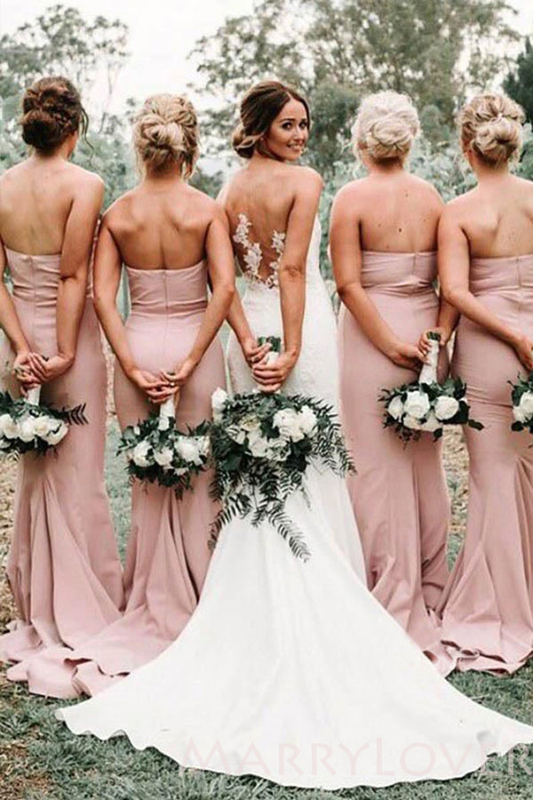 Sweetheart Pink Satin Mermaid Long Mermaid Bridesmaid Dresses , BN1014 Sweetheart Pink Satin Mermaid Long Mermaid Bridesmaid Dresses , BN1014