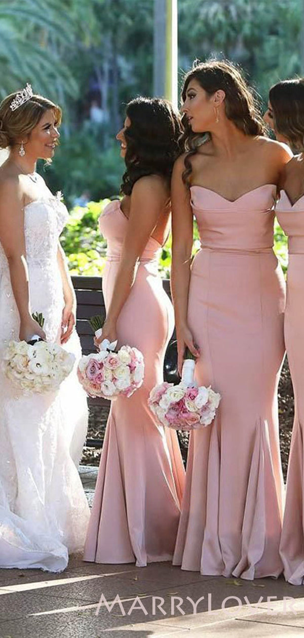 Sweetheart Pink Satin Mermaid Long Mermaid Bridesmaid Dresses , BN1014 MarryLover Sweetheart Pink Satin Mermaid Long Mermaid Bridesmaid Dresses , BN1014 MarryLover