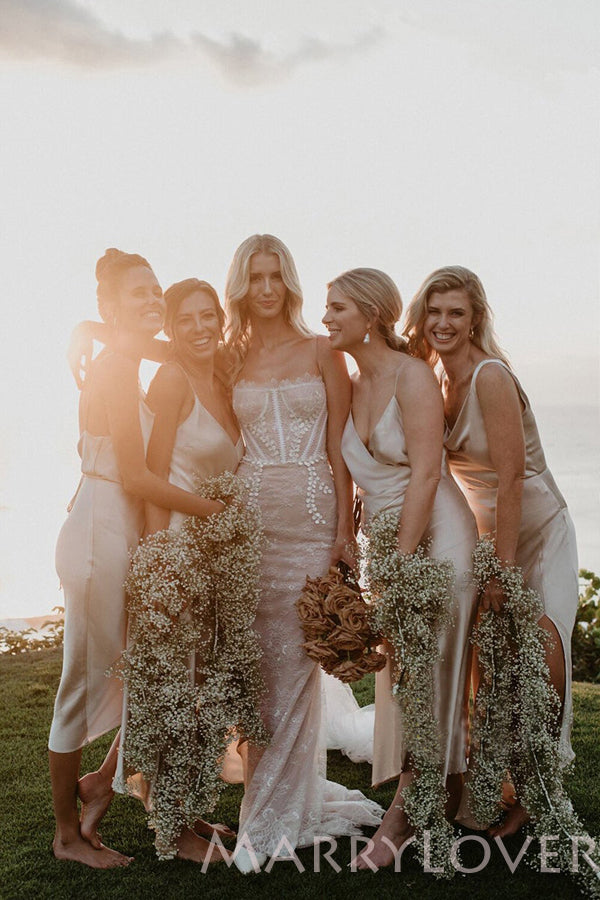 Plunging V-neck Stretch Satin Long Bridesmaid Dresses , BN1017 Plunging V-neck Stretch Satin Long Bridesmaid Dresses , BN1017