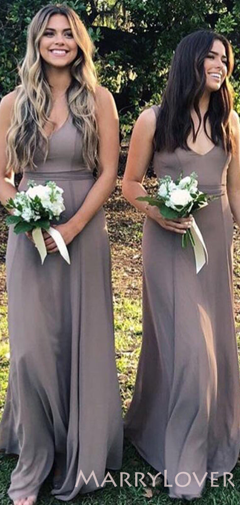 Sheath A-line Chiffon V-neck Long Bridesmaid Dresses , BN1018