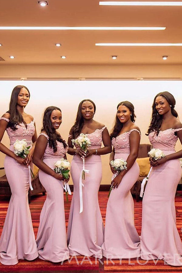 Pink Cap Sleeves Mermaid Beaded Long Bridesmaid Dresses , BN1024 – MarryLover Pink Cap Sleeves Mermaid Beaded Long Bridesmaid Dresses , BN1024 – MarryLover