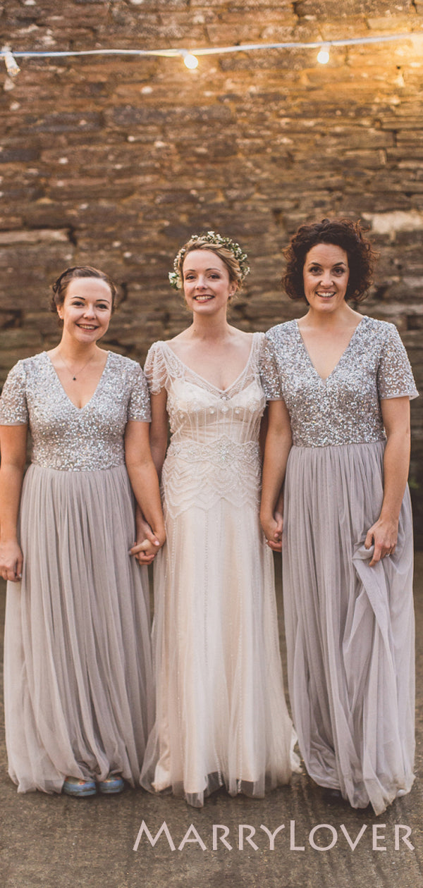 grey tulle bridesmaid dress Halter Long Tulle Bridesmaid dress with Pleated Bodice TBQP505