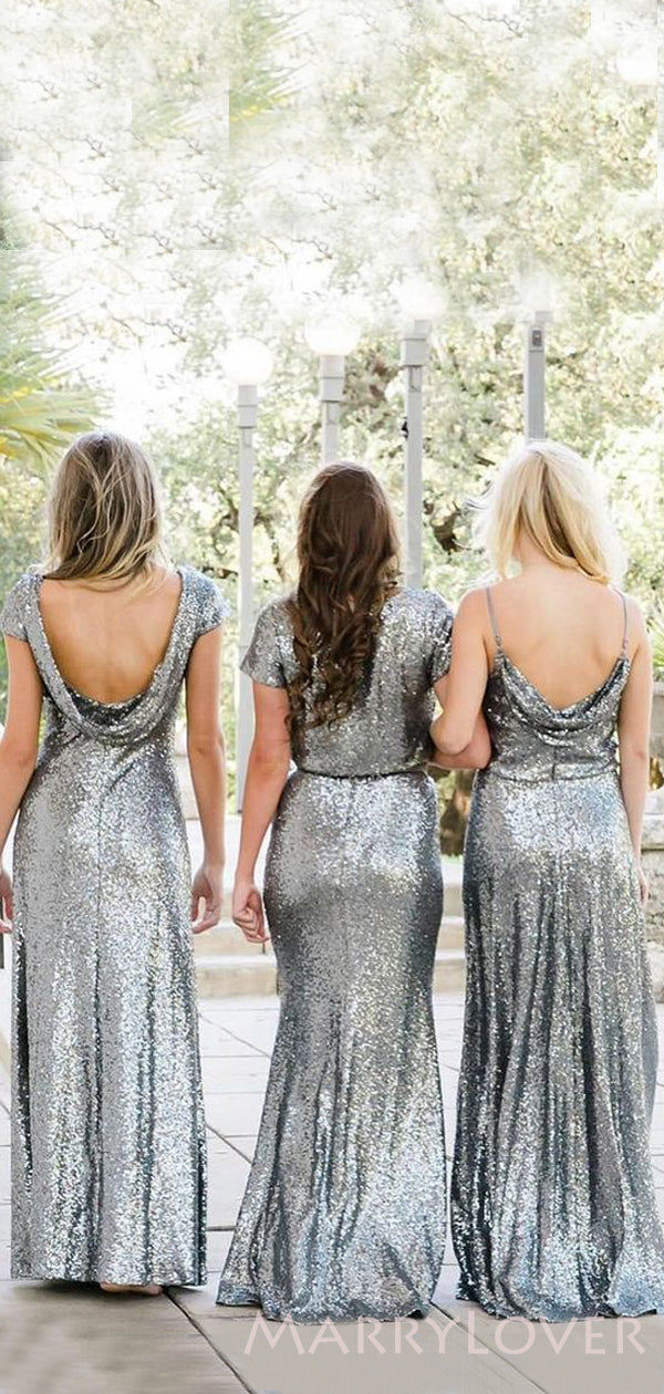 Column/Sheath Silver Grey Sequin Long Bridesmaid Dresses , BN1038 MarryLover Column/Sheath Silver Grey Sequin Long Bridesmaid Dresses , BN1038 MarryLover
